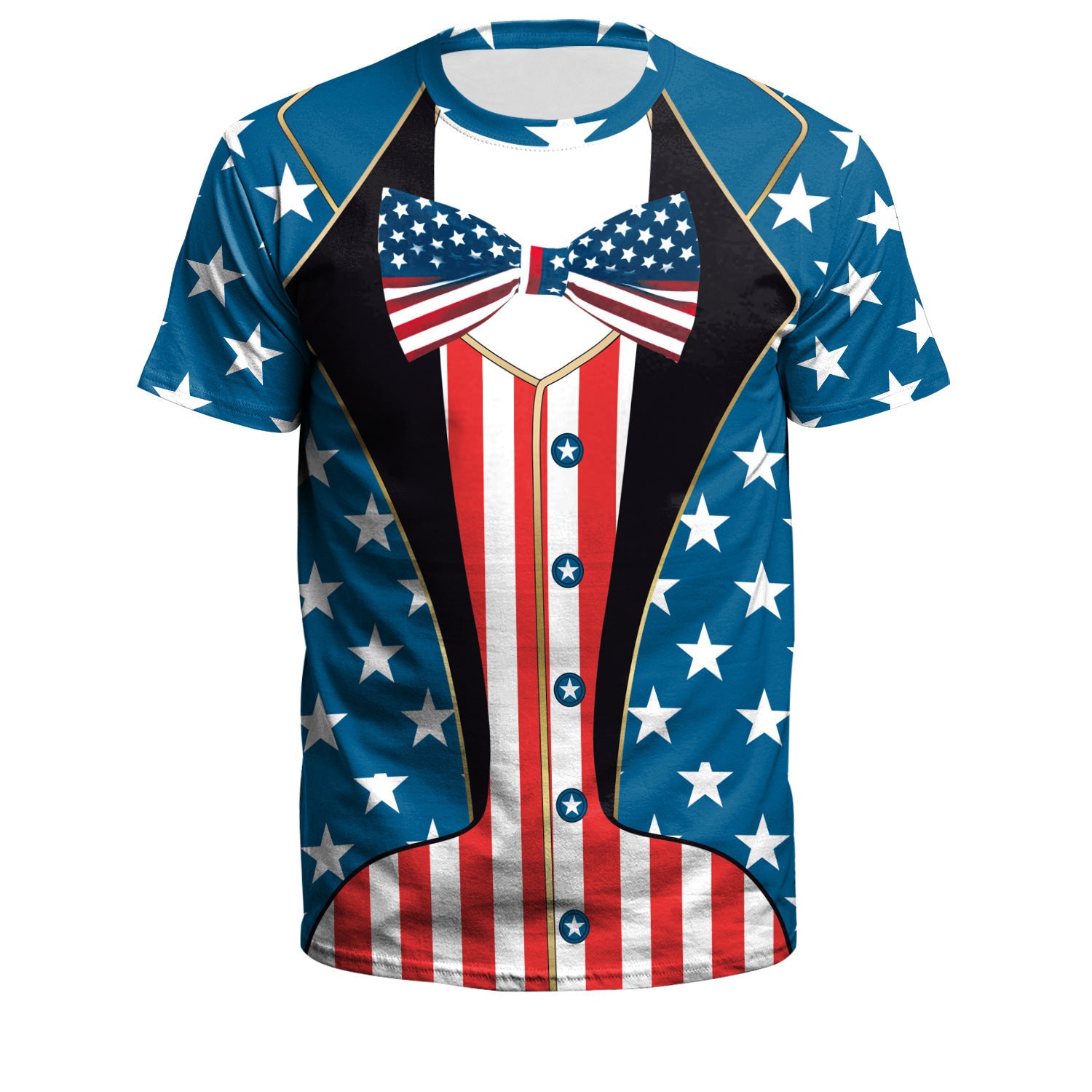 Wholesale American Independence Day Flag 3D Digital Printing Round Neck Casual T-Shirt