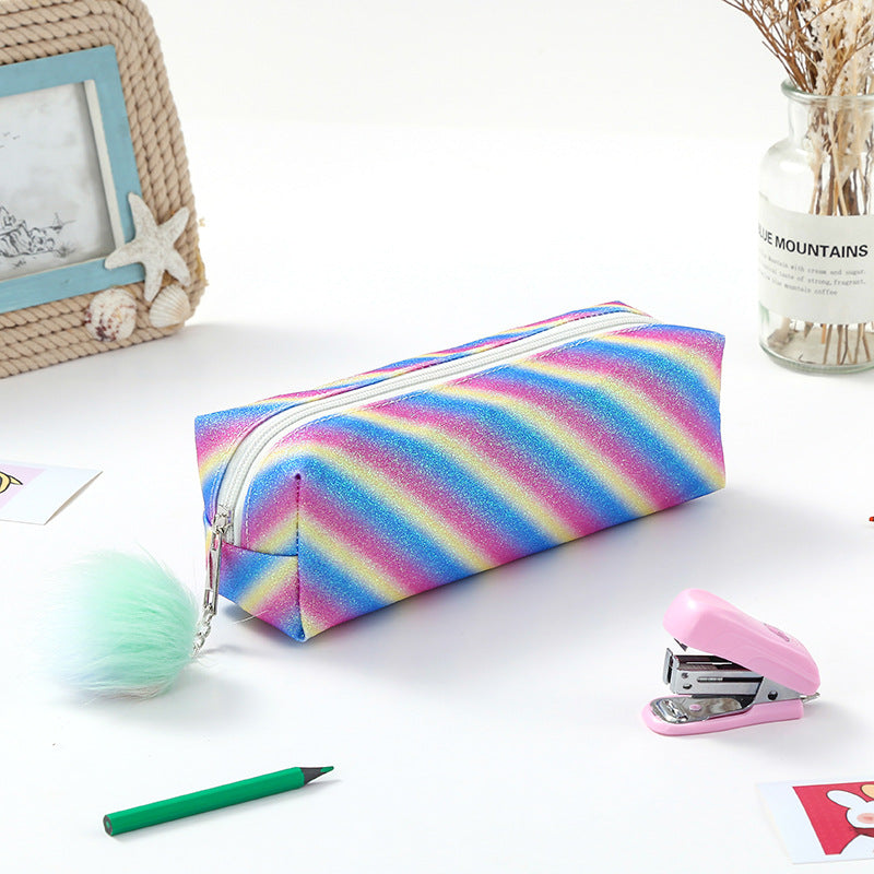 Wholesale Rainbow Glitter Polyester Pencil Case