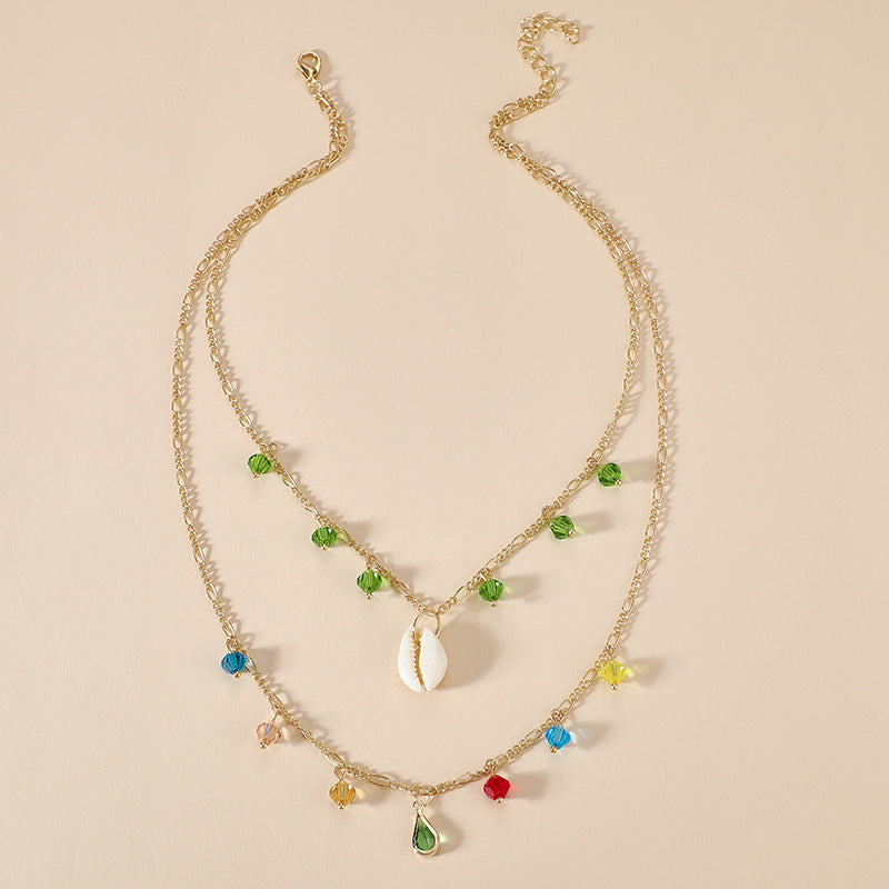 Wholesale Geometric Shell Tassel Layered Necklace