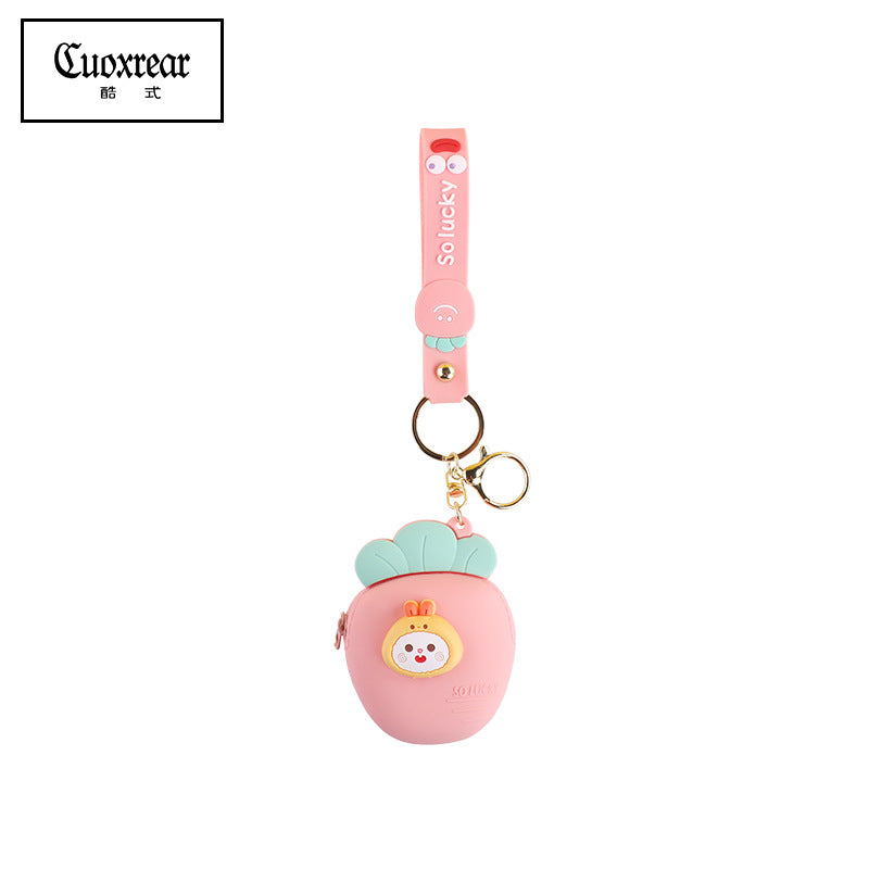 Wholesale Cute Radish Strawberry Mini Coin Purse Silica gel Keychain