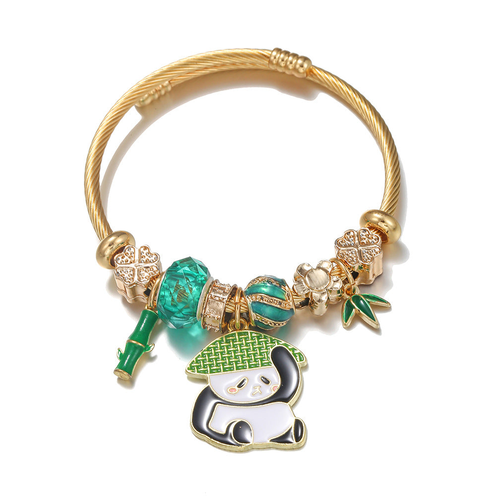 Wholesale DIY Stainless Steel Titanium Steel Panda Beads Bracelet