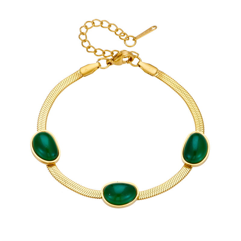 Wholesale Titanium Steel Vintage Emerald Flat Snake Chain Necklace