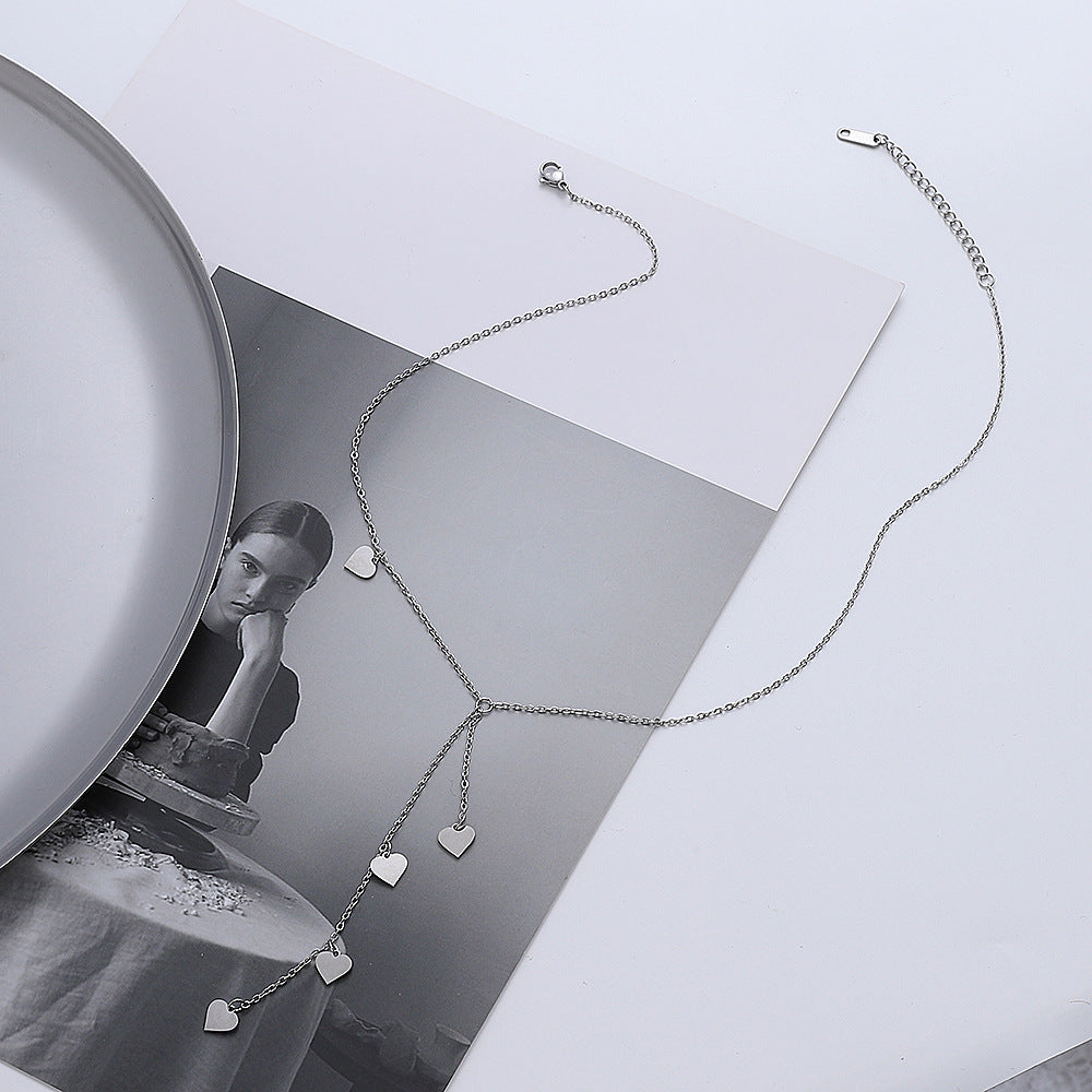 Wholesale Titanium Steel Tassel Love Necklace Clavicle Chain