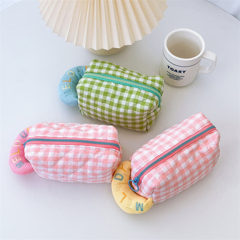Wholesale Plaid Cotton Embroidered Pencil Case
