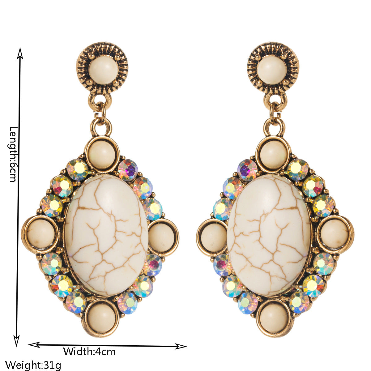 Wholesale Western style exaggerated turquoise earrings  geometric diamond earrings
