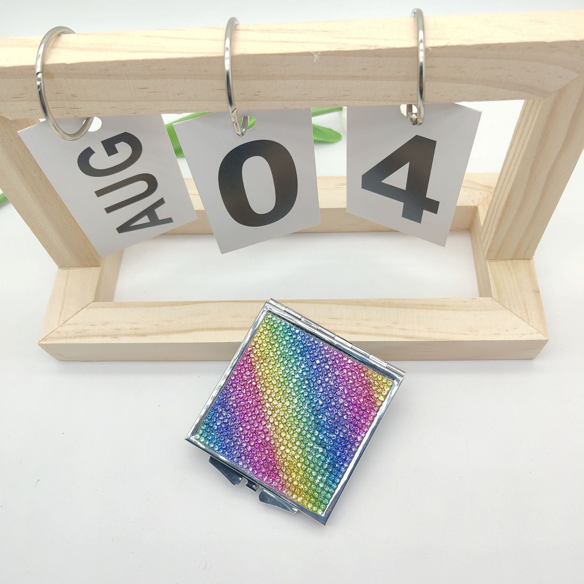 Wholesale fashion block metal cross-border rhinestone fashion folding makeup mirror