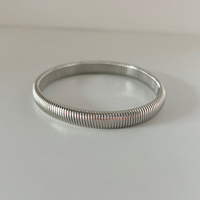 Wholesale Stainless Steel Gold Stretch Snake Bone Wide Bracelet