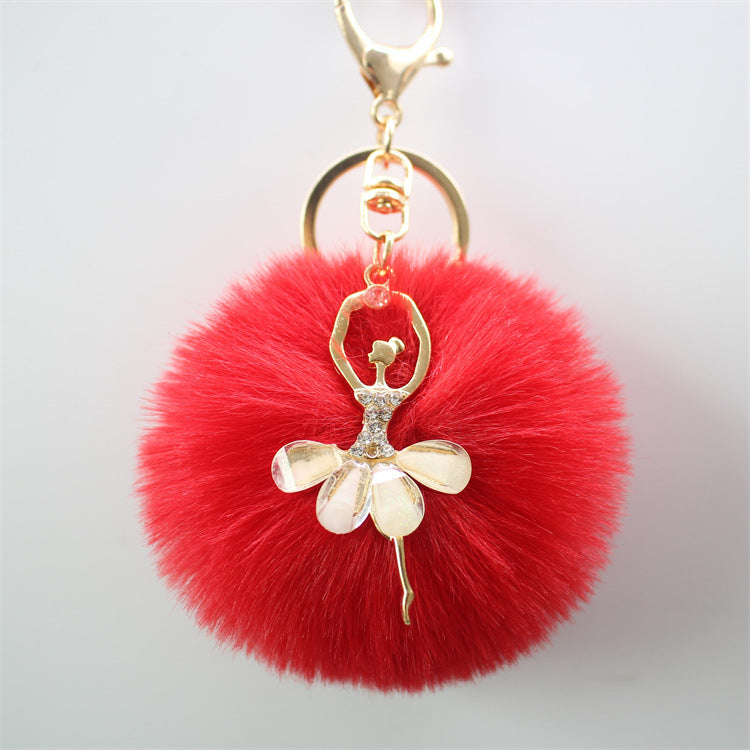 Wholesale 5pcs Cute Rhinestone Angel Ballerina Girl Pom Pom Keychain
