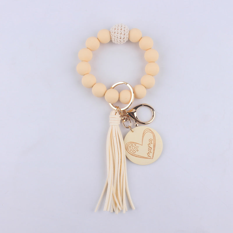 Wholesale Solid Color Silicone Beads Handmade Tassel Wrist Keychain