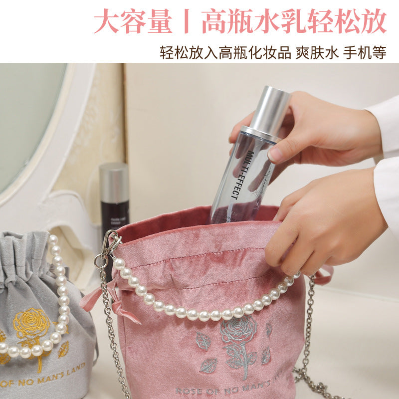 Wholesale Drawstring Gold Velvet Pearl Hand Storage Bag Single Shoulder Crossbody Backpack