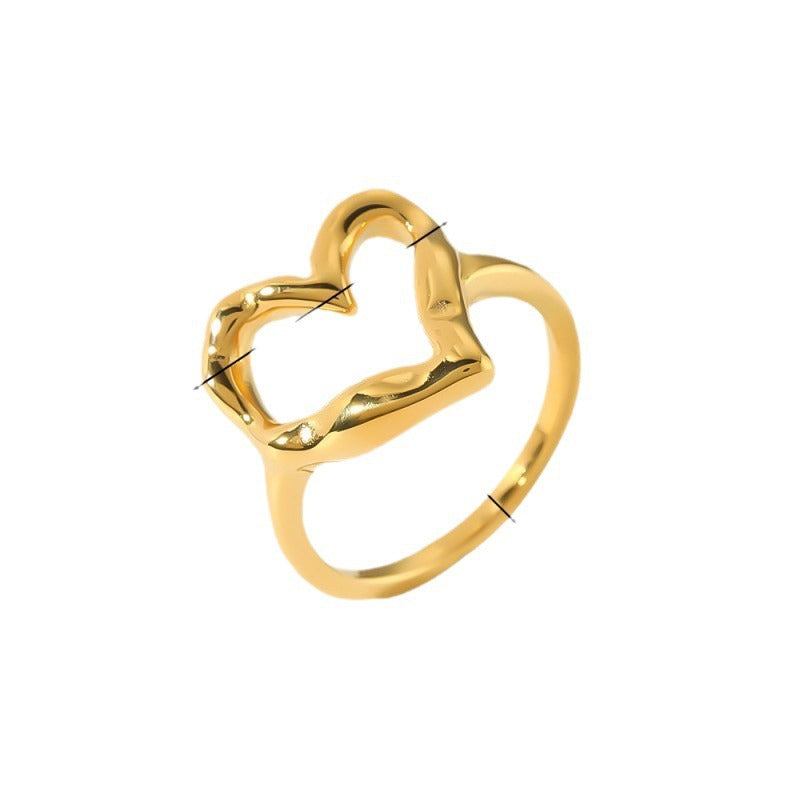 Wholesale Hammer Pattern Love Stainless Steel 18K Gold Plated Ring