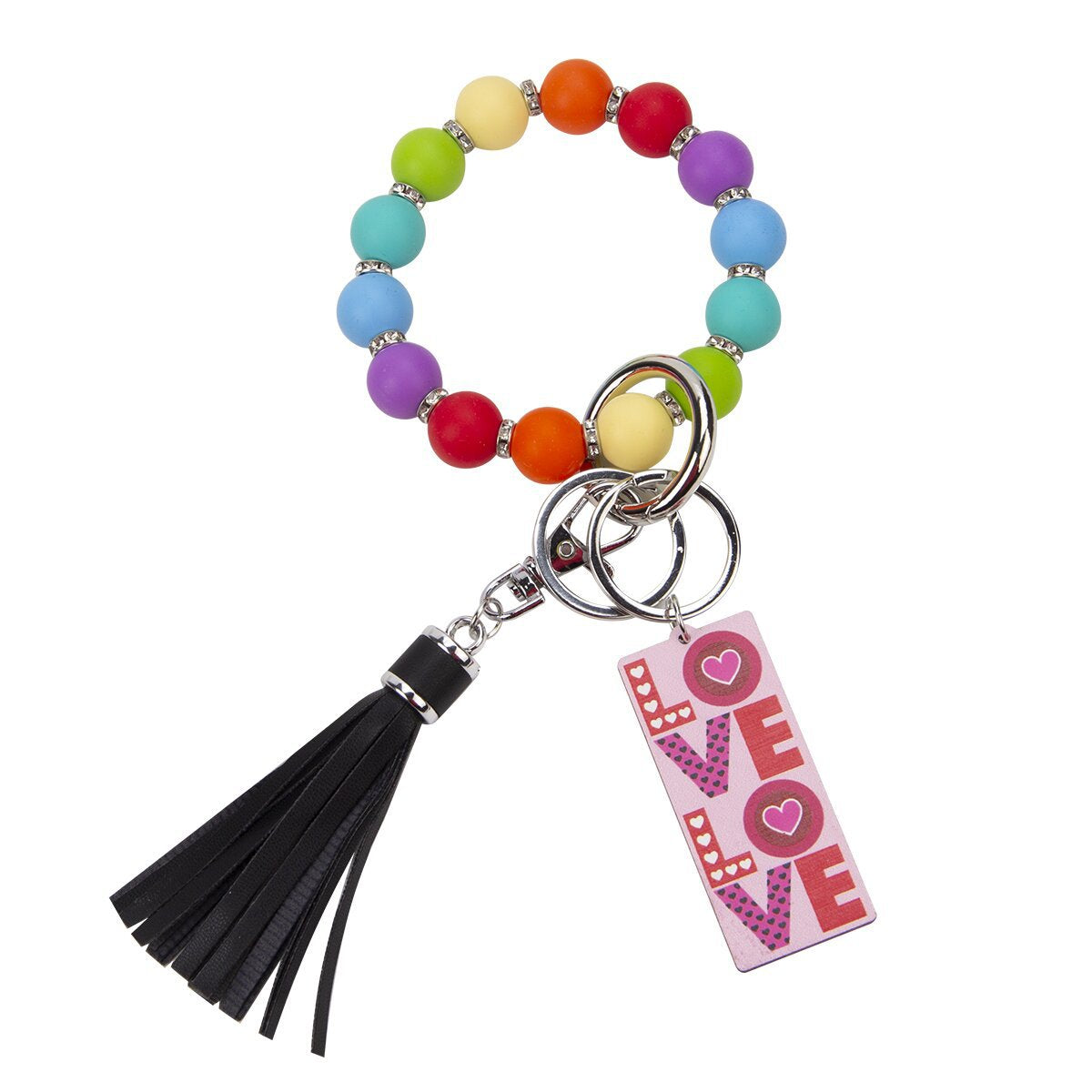 Wholesale Valentine's Day LOVE Colorful Love Wood Silicone Beaded Wrist Keychain