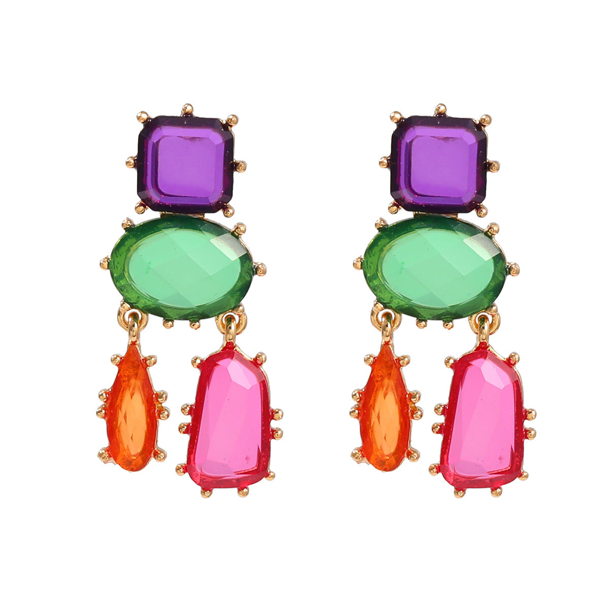 Wholesale Multi-layer Geometric Color Diamond Alloy Earrings