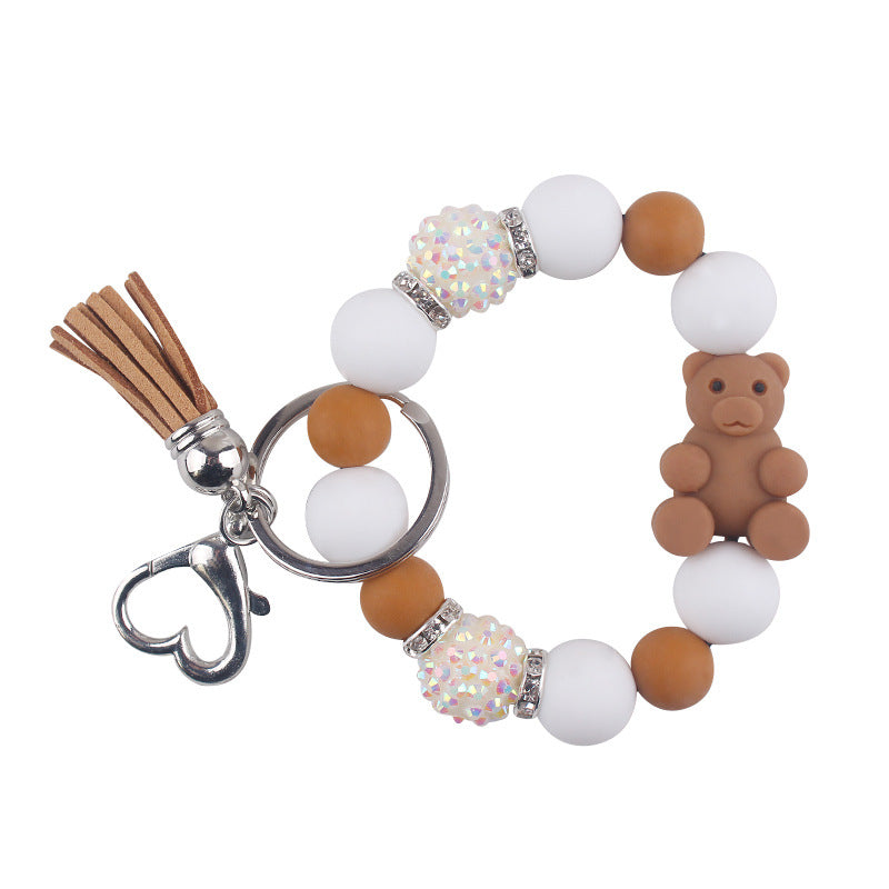 Wholesale Cartoon Silicone Three-dimensional Bear DIY Beaded Bracelet Keychain