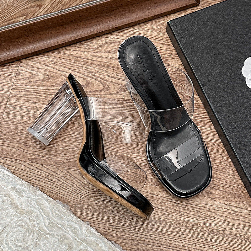 Wholesale Waterproof chunky heel strap crystal sandals thick bottom sandals for outer wear