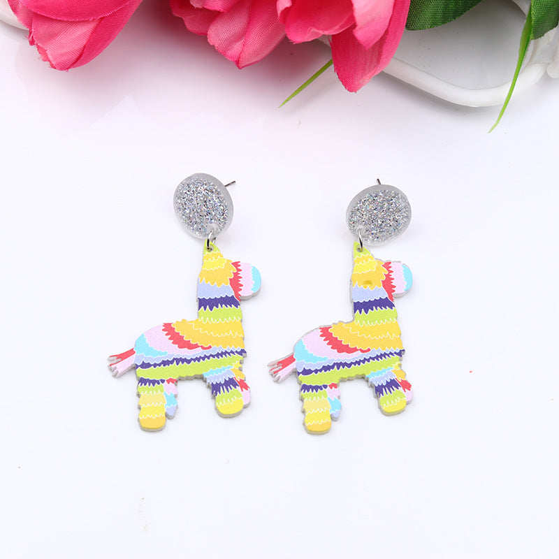 Wholesale Mexican Mariachia Aztec Carnival Hat Violin Color Print Geometric Acrylic Earrings