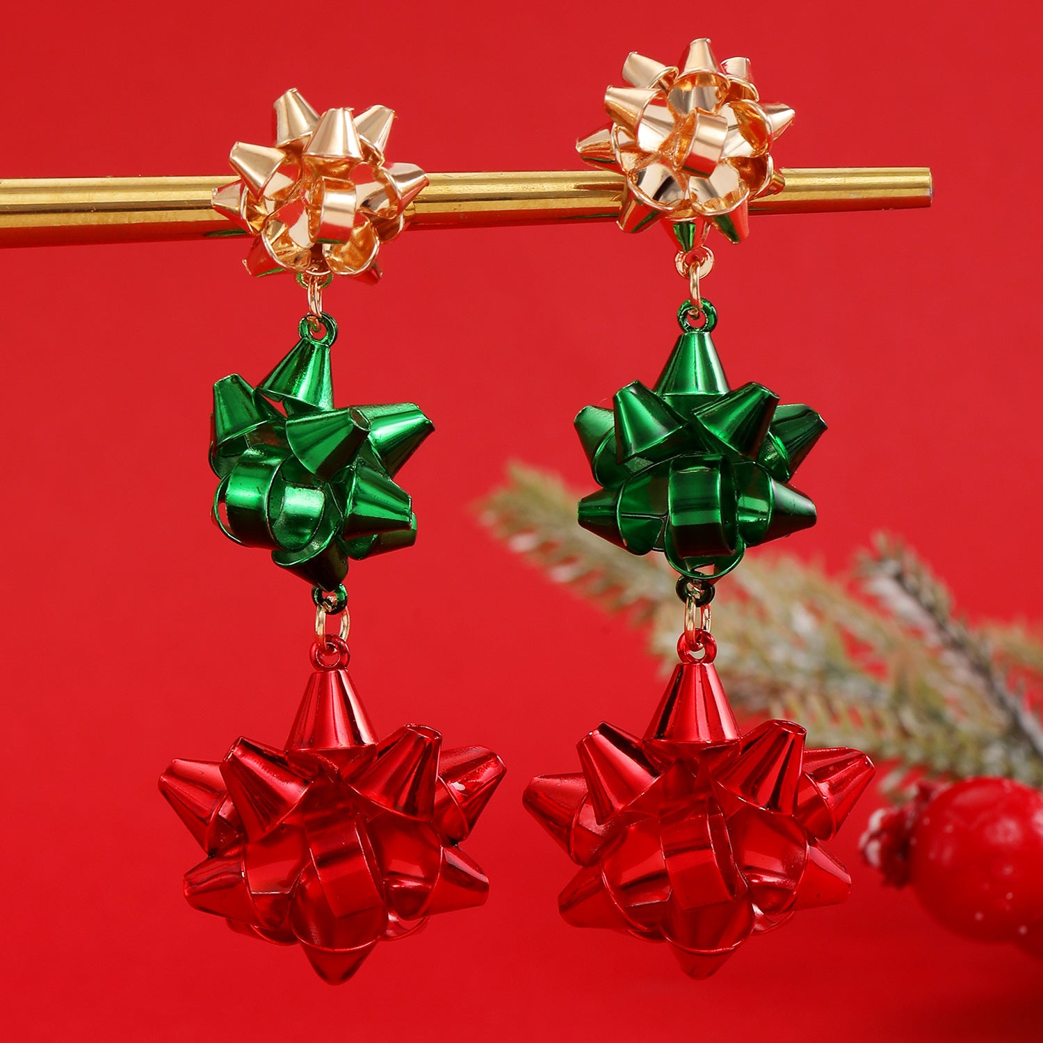 Wholesale Christmas colorful red and green earrings