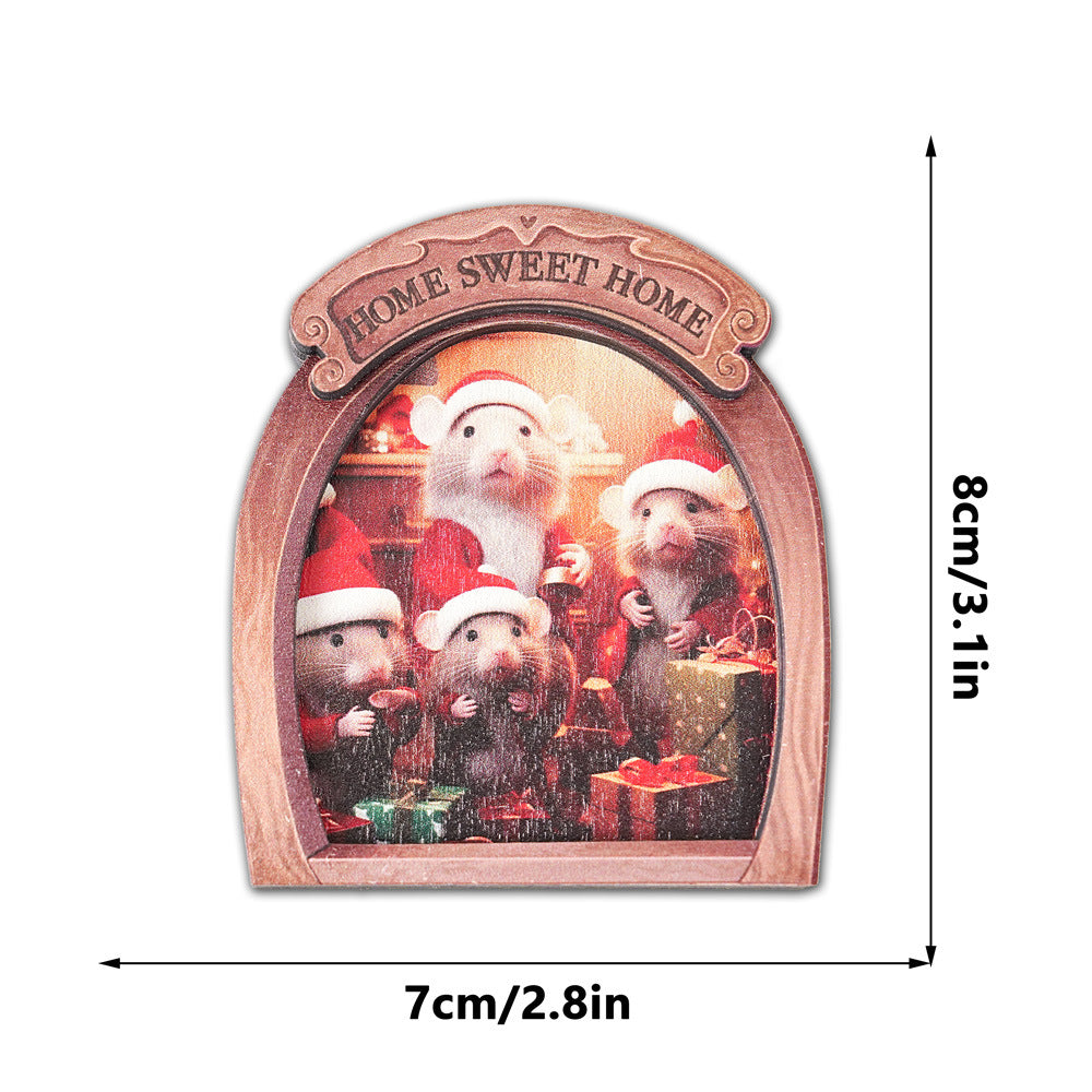 Wholesale Christmas Mouse Hole Wooden Photo Frame Magnetic Fridge Magnet