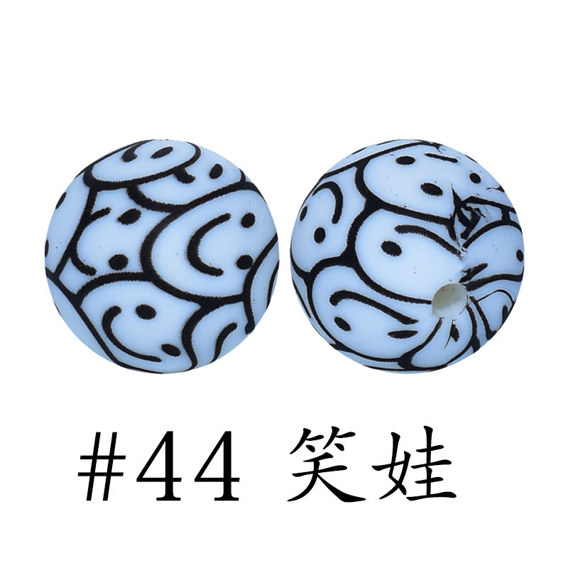 Wholesale 50pcs 16mm Print Silicone Beads Colorful Silicone Water Transfer Beads