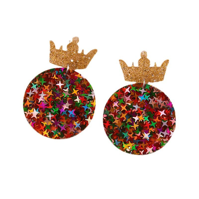 Wholesale Glitter Transparent Mask Crown Acrylic Design Earrings