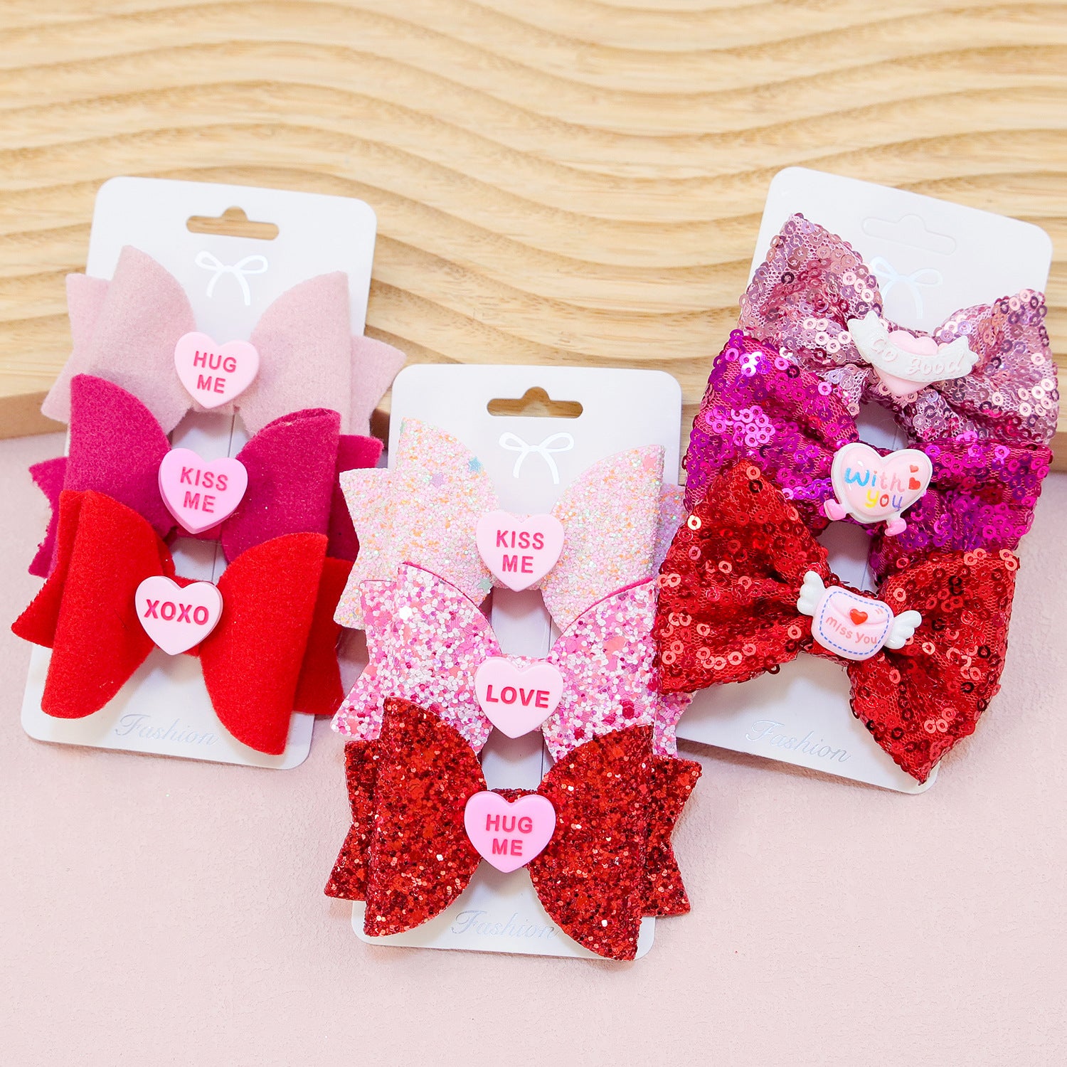 Wholesale Valentine's Day Love Fabric Bow Hair Clips