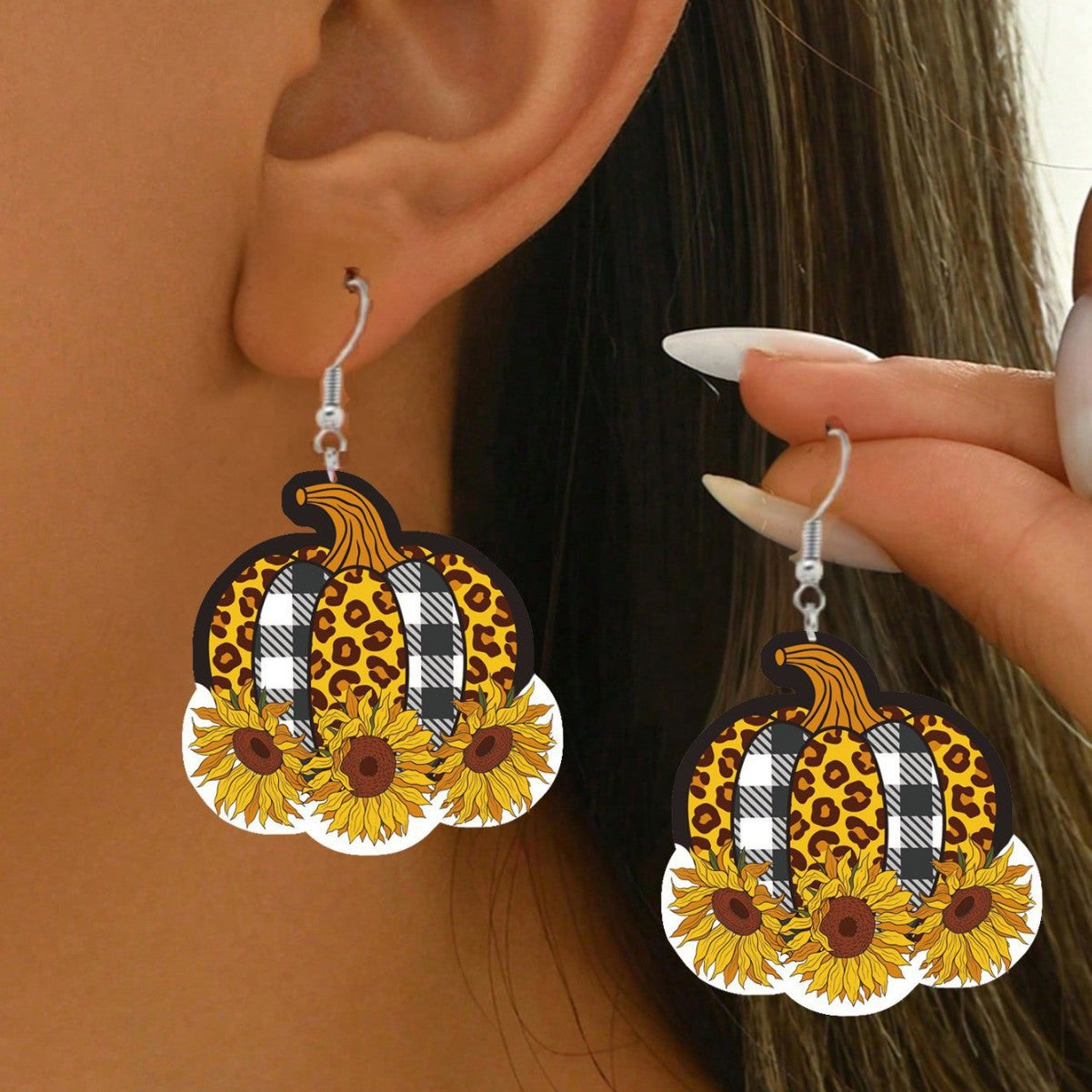 Wholesale Leather Thanksgiving Pumpkin Earrings
