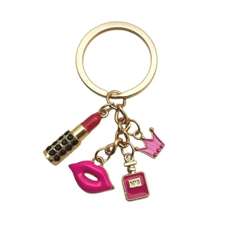 Wholesale Lipstick High Heels Red Wine Glass Alloy Keychain