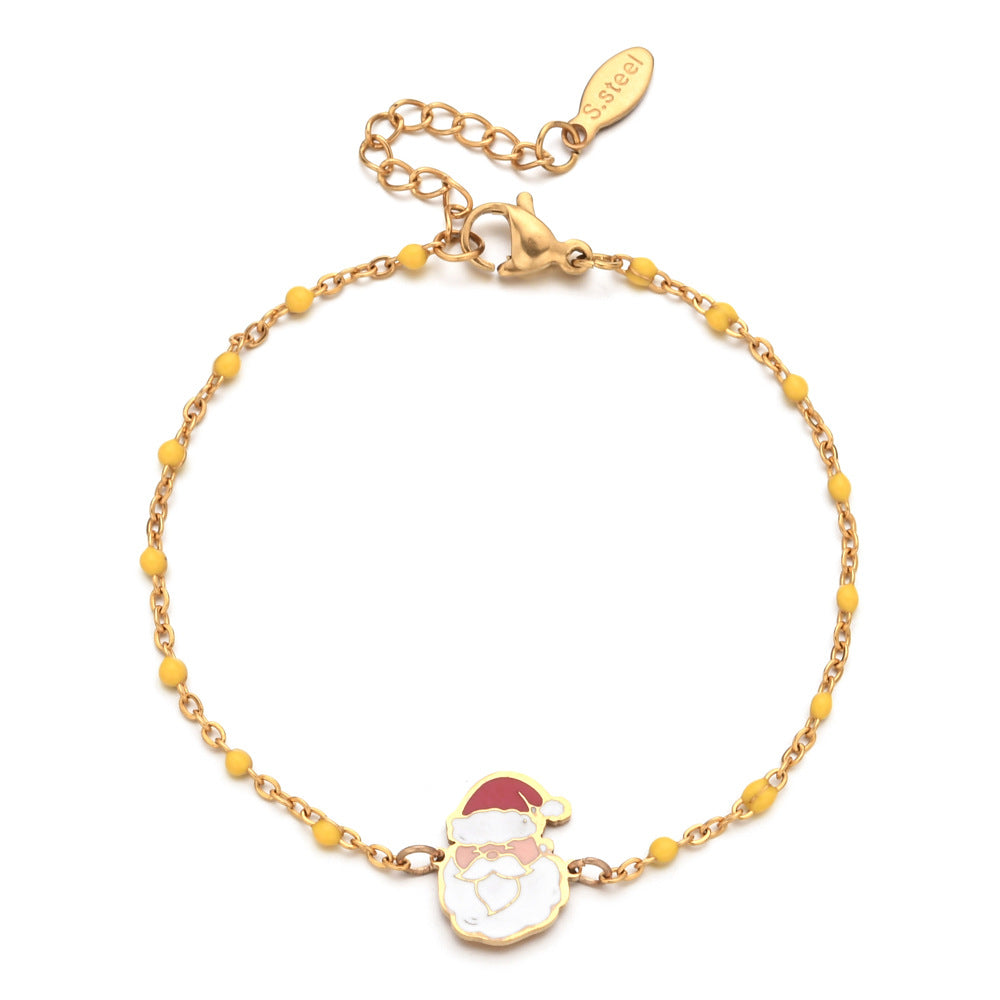 Wholesale Christmas Alloy Drip Oil Santa Claus Stainless Steel Rice Bead Bracelet