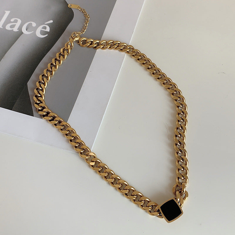 Wholesale Titanium Steel Thick Chain Black Square Bracelet
