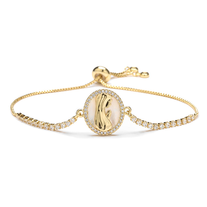 Capas de circón de cobre de 3 mm al por mayor Virgen María Pulsera ajustable