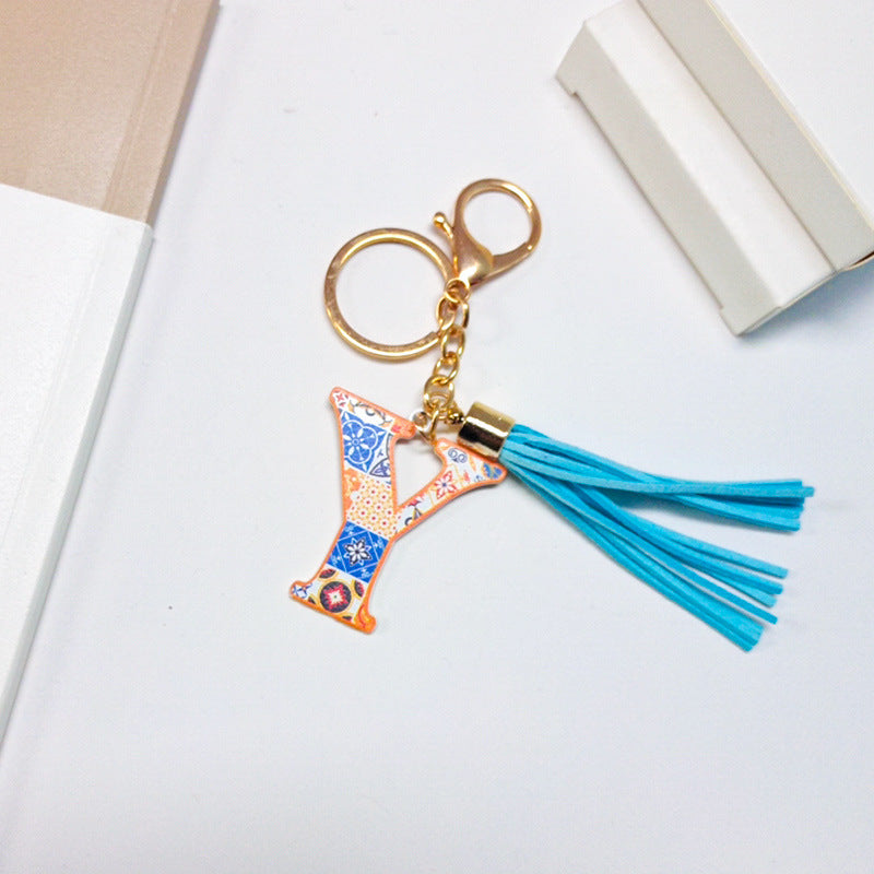 Wholesale Letter Colorful Tassel Zinc Alloy Keychain