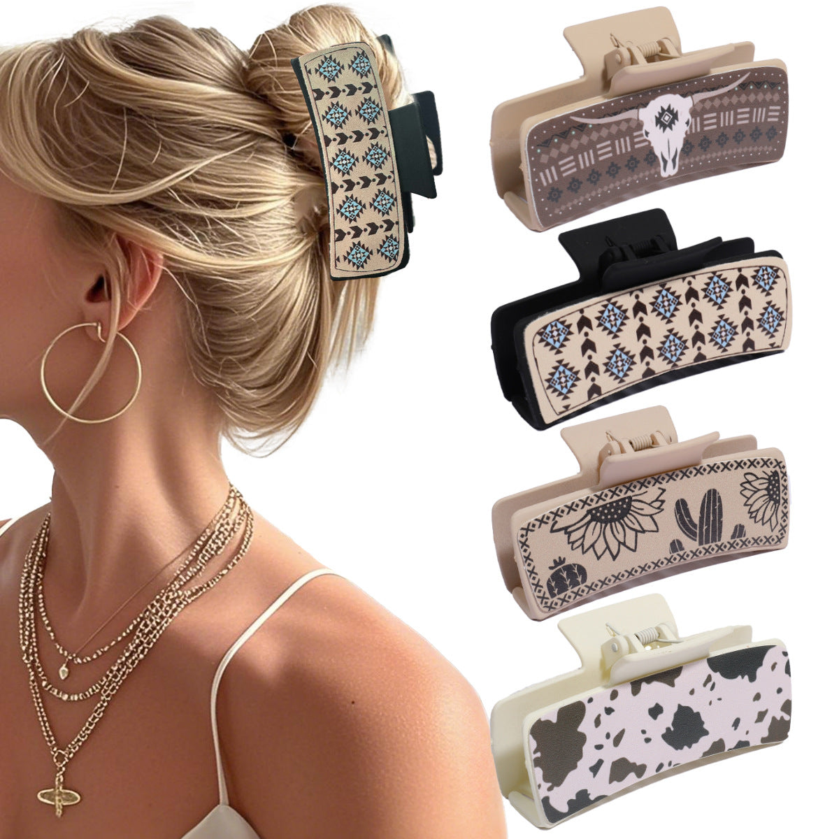 Wholesale Fengpin Leather Pu Multi-Color Bull Head Square Hair Clip