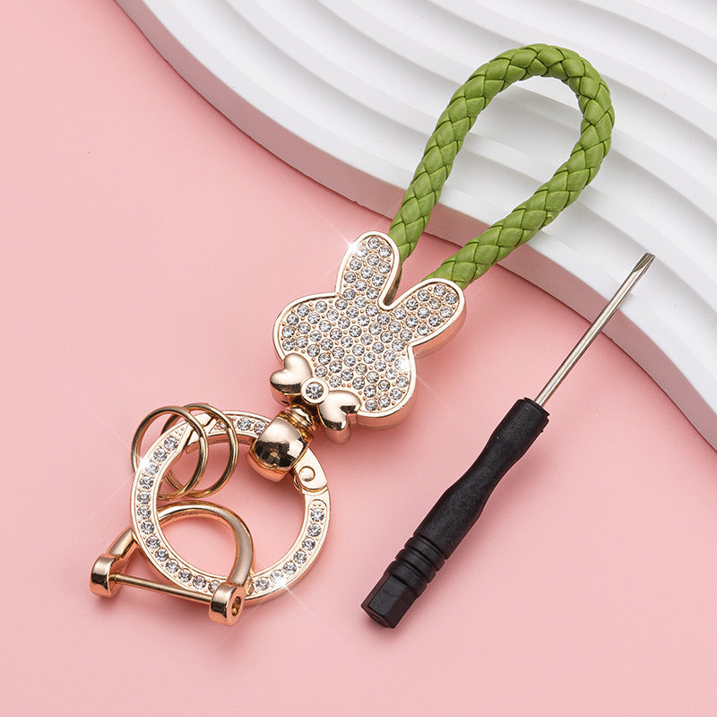 Wholesale Diamond Bunny Zinc Alloy Keychain Fashion Braided Rope