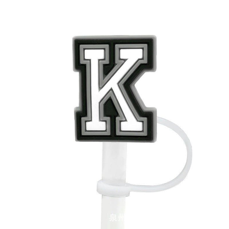 Wholesale of 10pcs Black and White English Letters Silicone Straw Sets