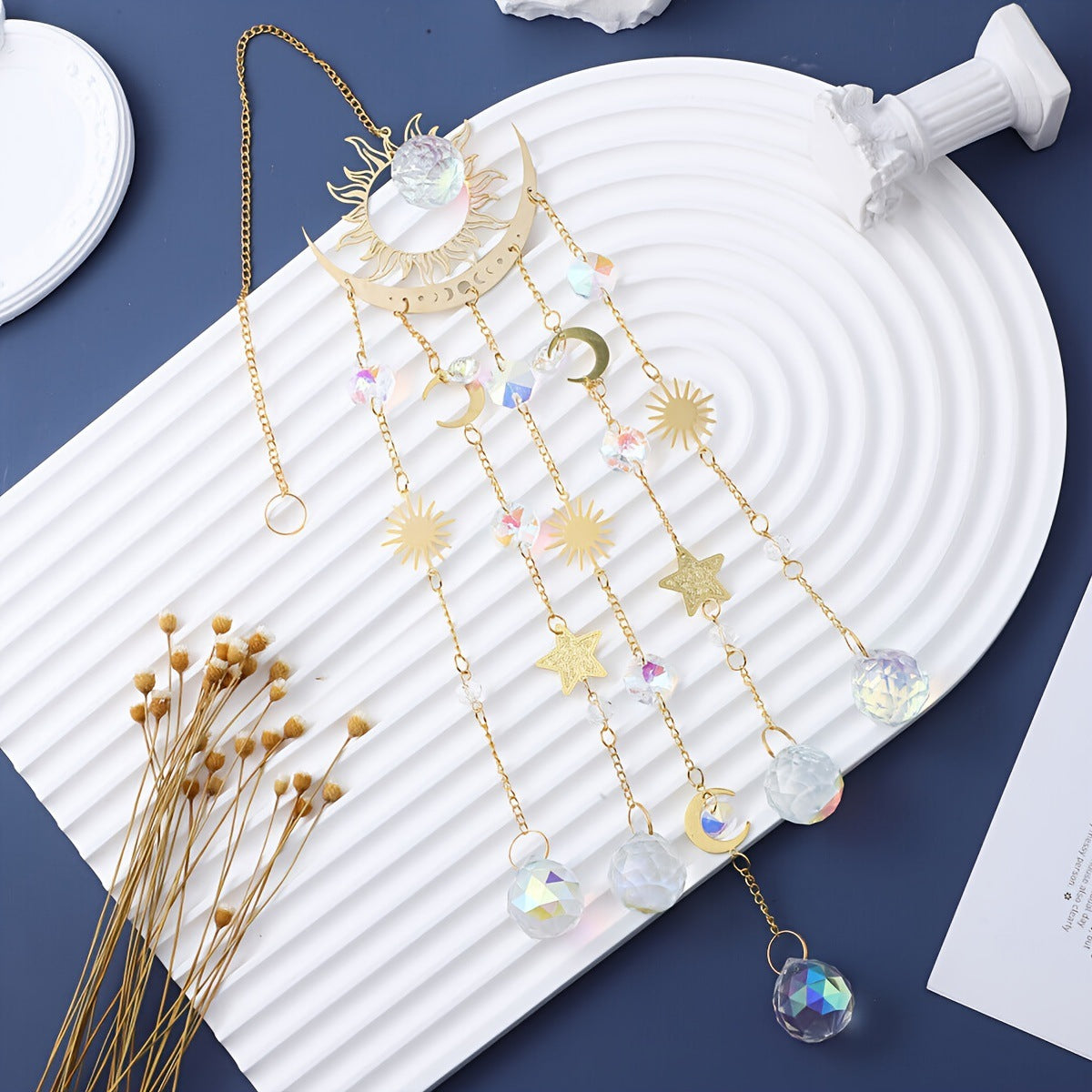 Wholesale Golden Flame Moon Crystal Sunlight Catcher Outdoor Garden Hanging Decoration