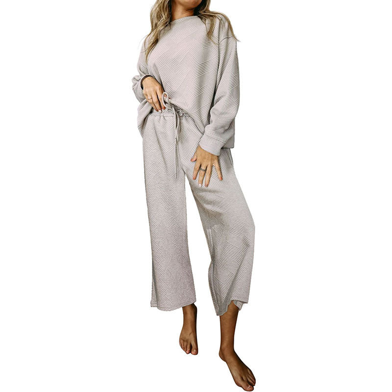 Wholesale Polyester Loose and Simple Solid Color Drawstring Sports and Leisure Set