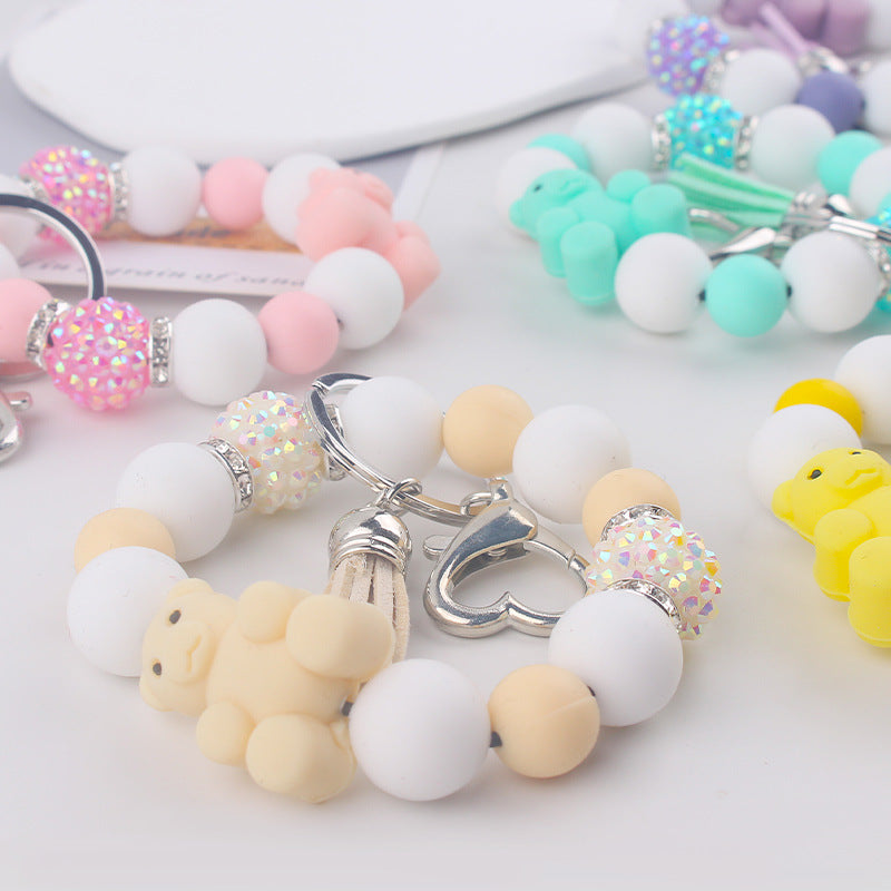 Wholesale Cartoon Silicone Three-dimensional Bear DIY Beaded Bracelet Keychain