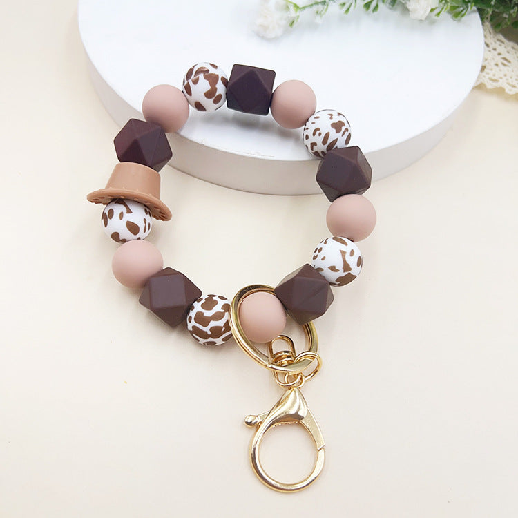 Wholesale Western Style Cowboy Hat Silicone Beaded Wrist Keychain