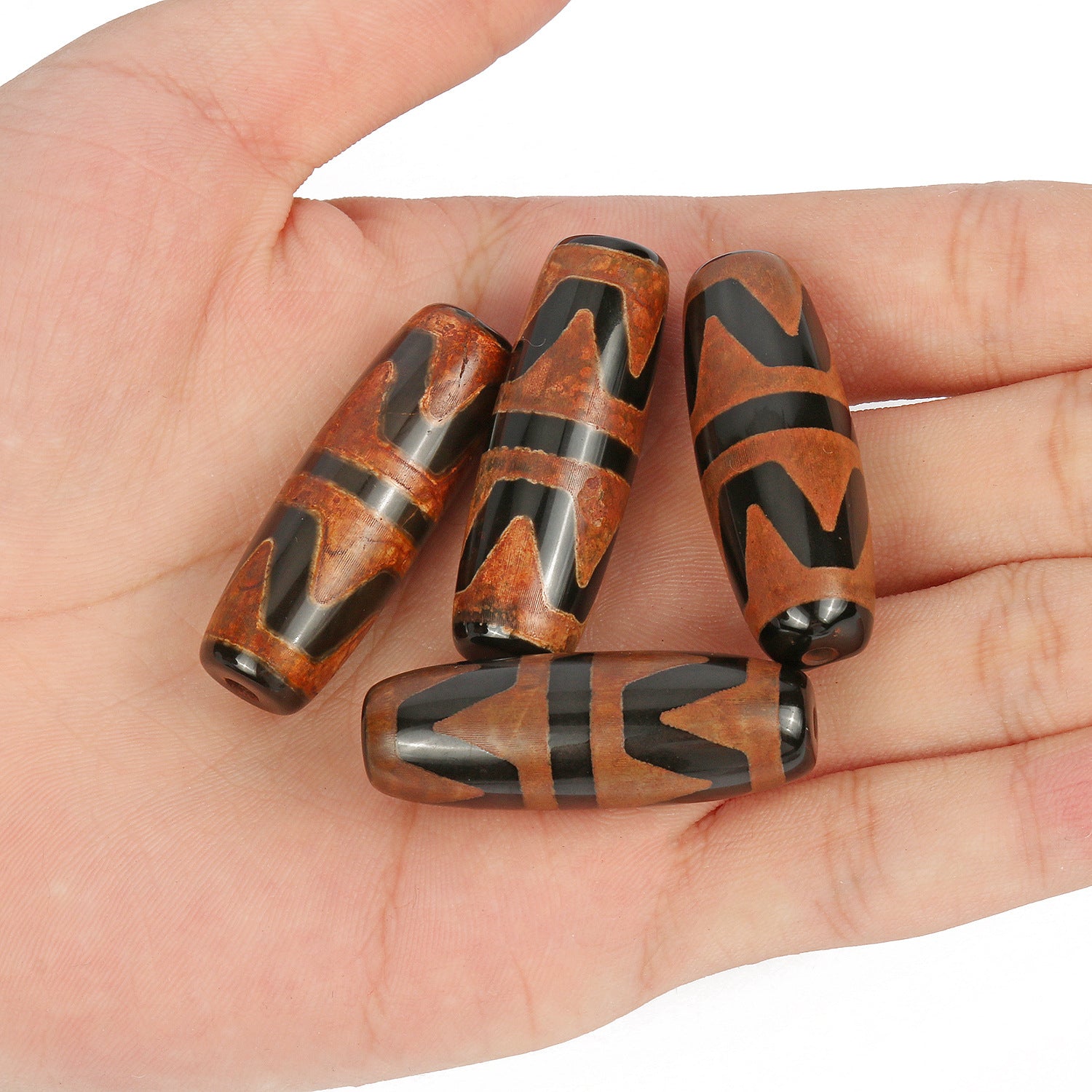 Wholesale Black and White 3 Eyes Love Cylinder Natural Agate Sky Beads