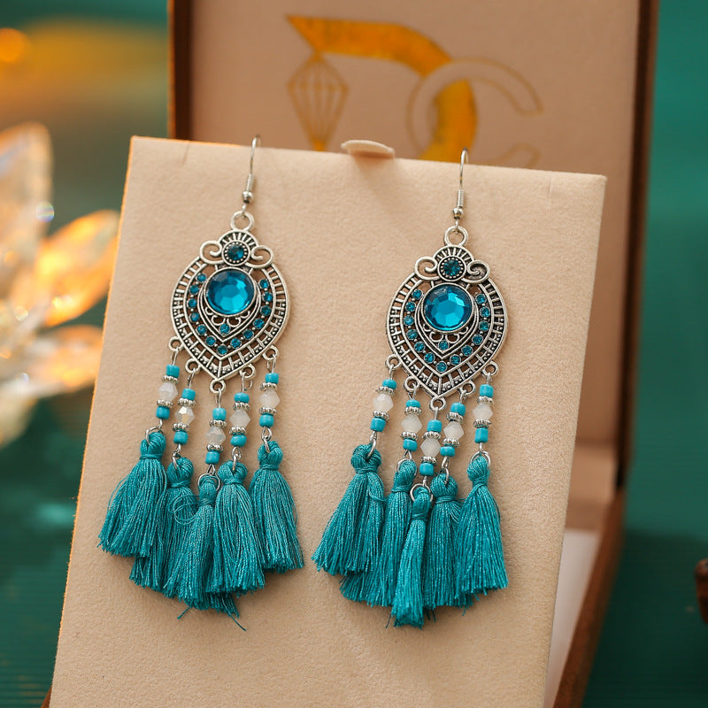 Wholesale Vintage Oval Diamond Tassel Leaf Personalized Earrings