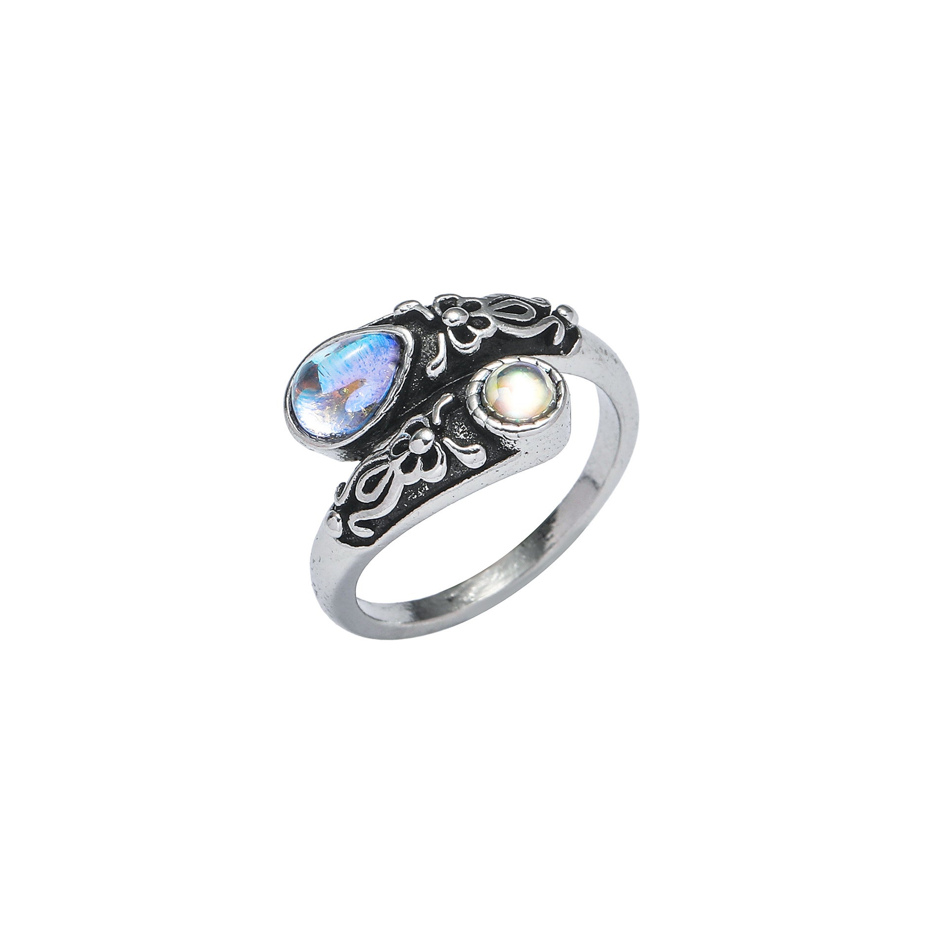 Wholesale Vintage Bohemian Moonstone Ring Open Adjustable Bow Ring