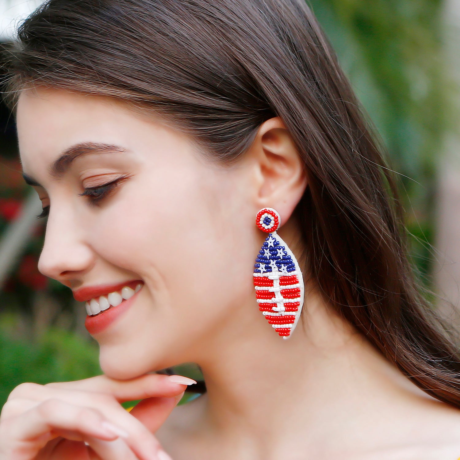 Wholesale Handwoven Rugby American Independence Day Rice Beads Earrings