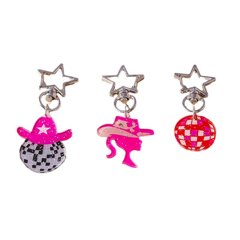 Wholesale Western Cowboy Ball Pink Acrylic Keychain