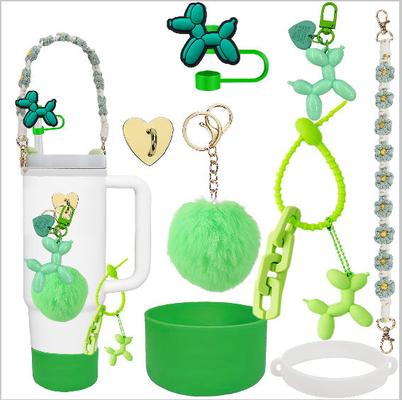 Wholesale Straw hat cup set cup chain colorful begonia flower key chain set