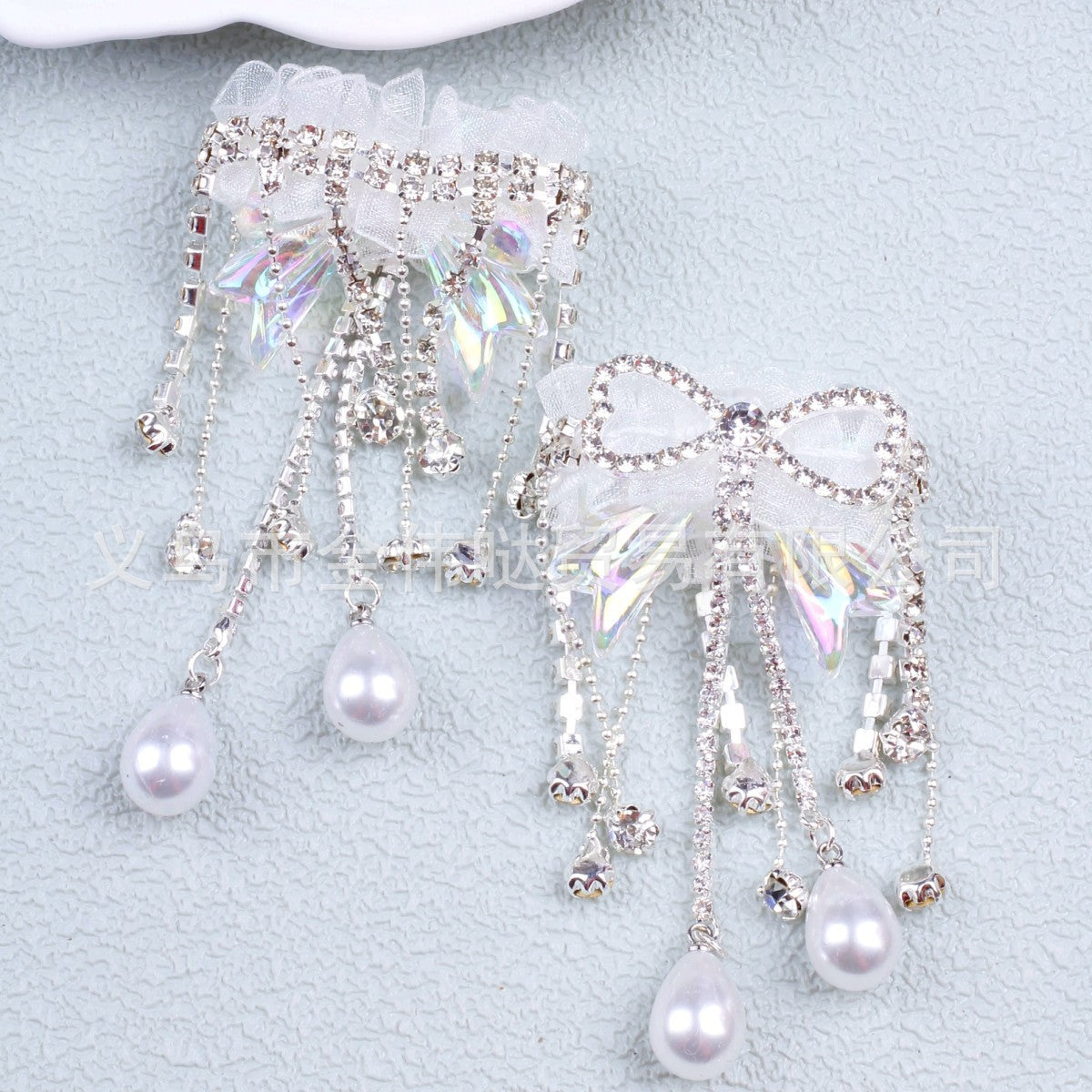 Wholesale 10pcs Heavy Duty Lace Bow Tassel Stickers Diamond Beads Beading