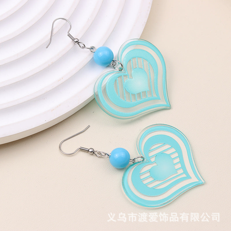 Wholesale Candy Color Multi-layer Striped Heart Acrylic Personalized Fashion Earrings