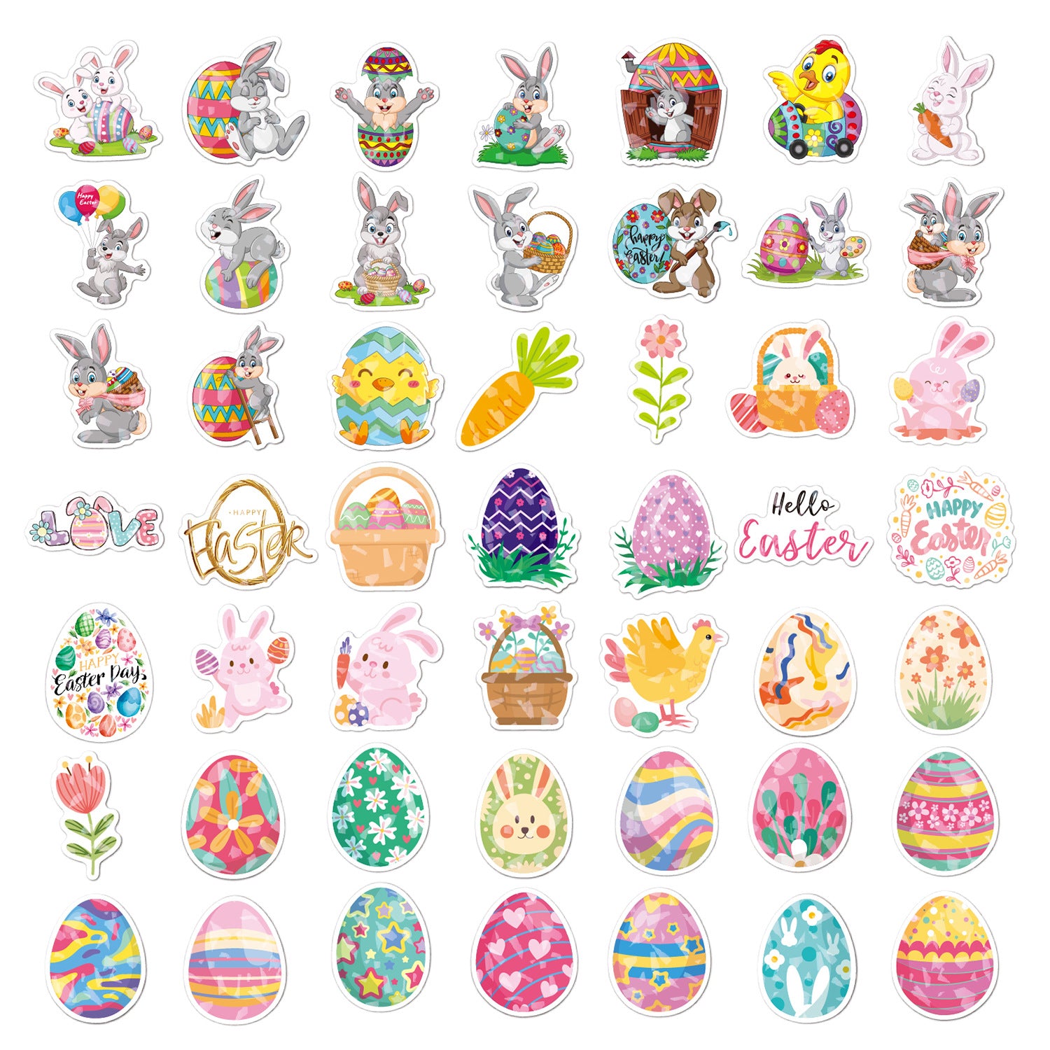 Wholesale 100pcs/pack Cartoon Holographic Laser Easter Stickers