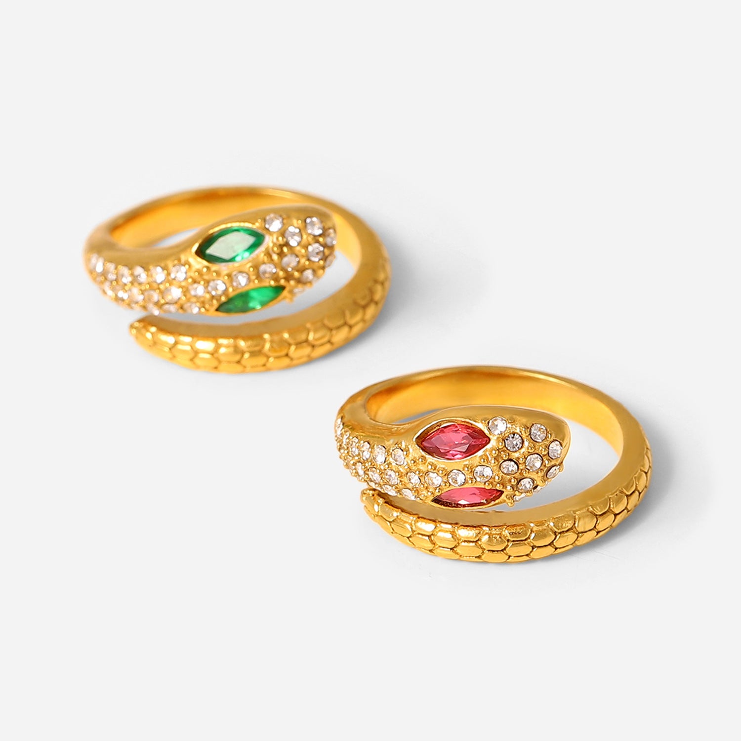 Wholesale Stainless Steel 18K Gold Plated Serpentine Zircon Ring