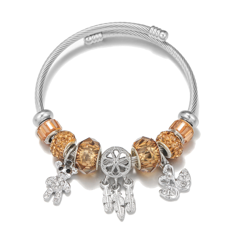 Wholesale Stainless Steel Bear Swan Pendant Gold Bracelet