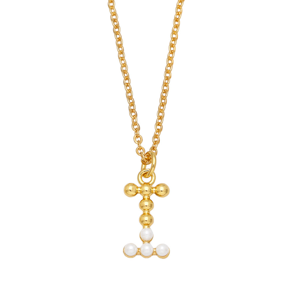 Wholesale Pearl Letter Collar Chain Copper Necklace